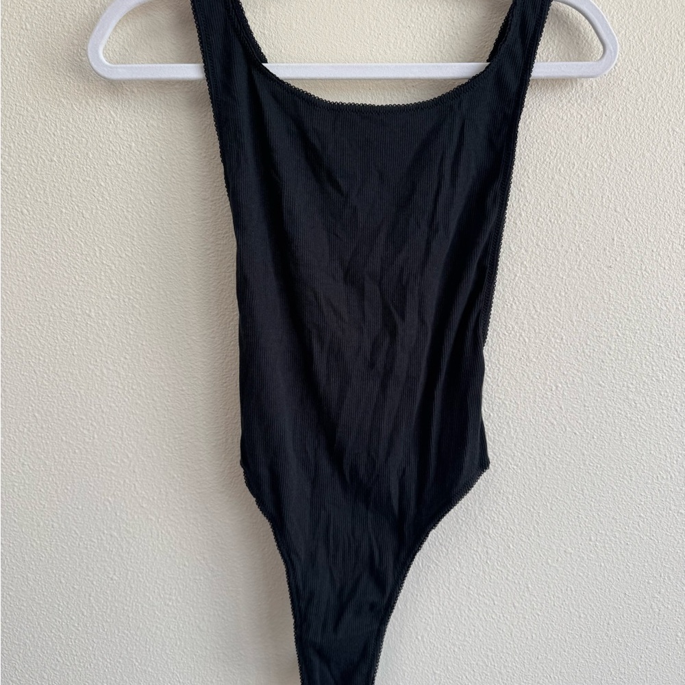 SKIMS Black Picot Tank Bodysuit- Soot